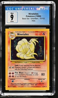 CGC 9 1999 Base Set NINETALES 12/102 ERROR Square Cut HOLO Base Set Pokemon Card - Image 1 of 3