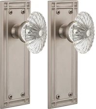 Nostalgic Warehouse Mission Plate & Oval Fluted Crystal Glass Door Knob Privacy
