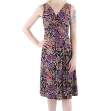 NWT Lauren Ralph Lauren Floral Surplice Midi Dress 22 Black Sleeveless Fit&Flare