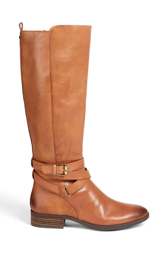PVP €152 SAM EDELMAN Botas hasta la rodilla de cuero US7 UK4 EU37 marrón hebilla cremallera - Imagen 3 de 4