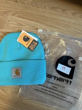 NEW Carhartt Beanie Adult One Size Bright Teal Blue 17 Logo  Patch Knit Hat