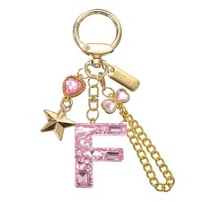 Initial Letter Keychain for Women Cute Heart Butterfly Star Chain Pink (F)