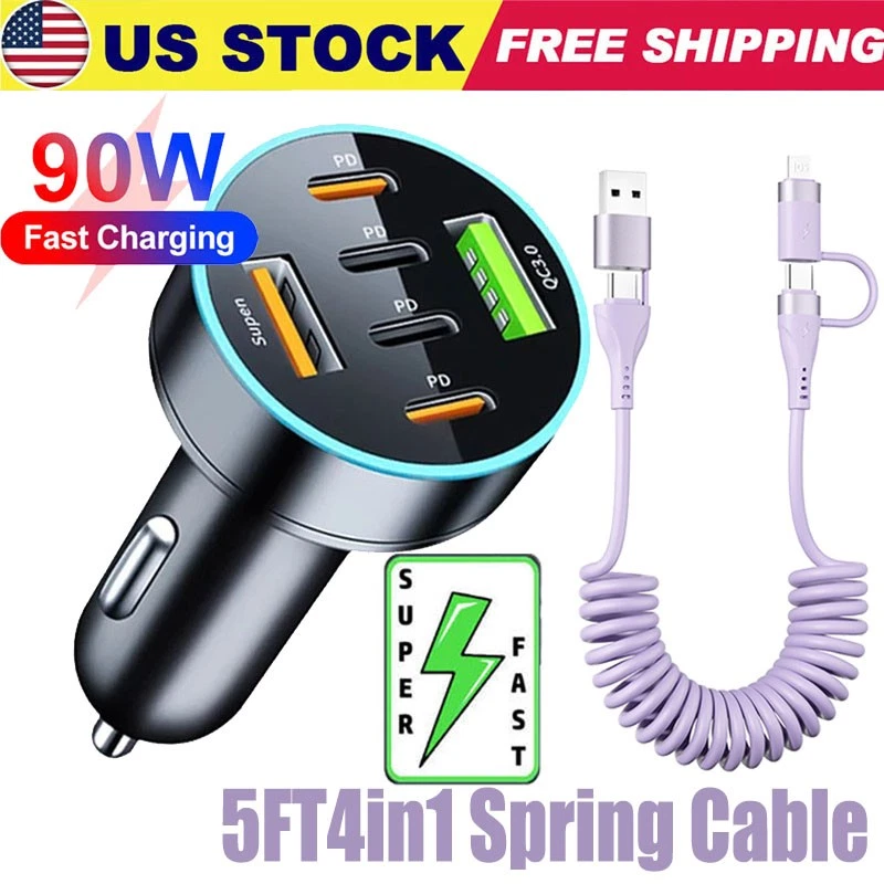 90W Super Fast Charging USB Type C Car Charger For Samsung iPhone Android Phone - Image 2 of 4