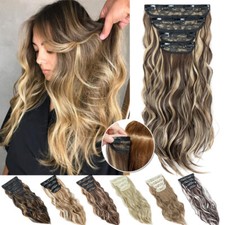 Balayage Real THICK Clip In as Human Hair Extension Full Head Lace Weft Long 22"