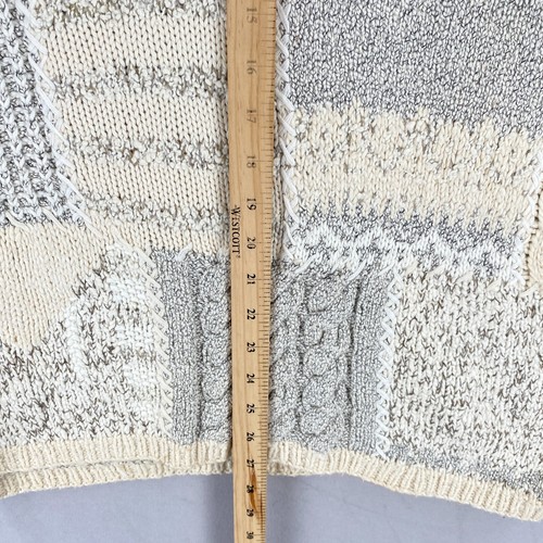 Vintage Laura Ashley Patchwork Cable Knit Sweater Medium Ivory Gray Cottagecore - Picture 7 of 16