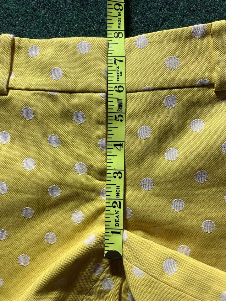 Ann Taylor Shorts WOMEN PETITE 0 XS small Yellow White Polka Dot Tap Belt Loop - Image 3 of 4
