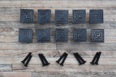 10x Vtg Cast Iron Spiral Vector Drawer Cabinet Door Pulls Knob Handle Farm Decor