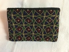 VINTAGE Neiman Marcus Beaded Colorful Black Zip Clutch Cosmetic Bag w/Origin Box