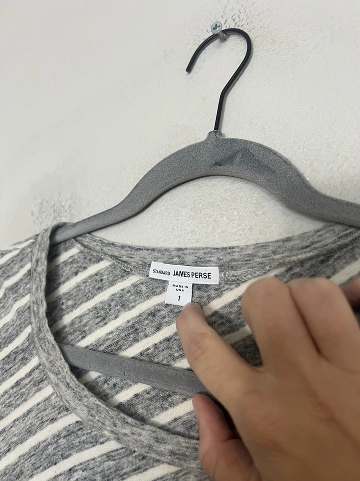 Maxi Vestido James Perse Estándar Escondido Acanalado Rayas Manga Corta Talla 1 Foto 4 de 4