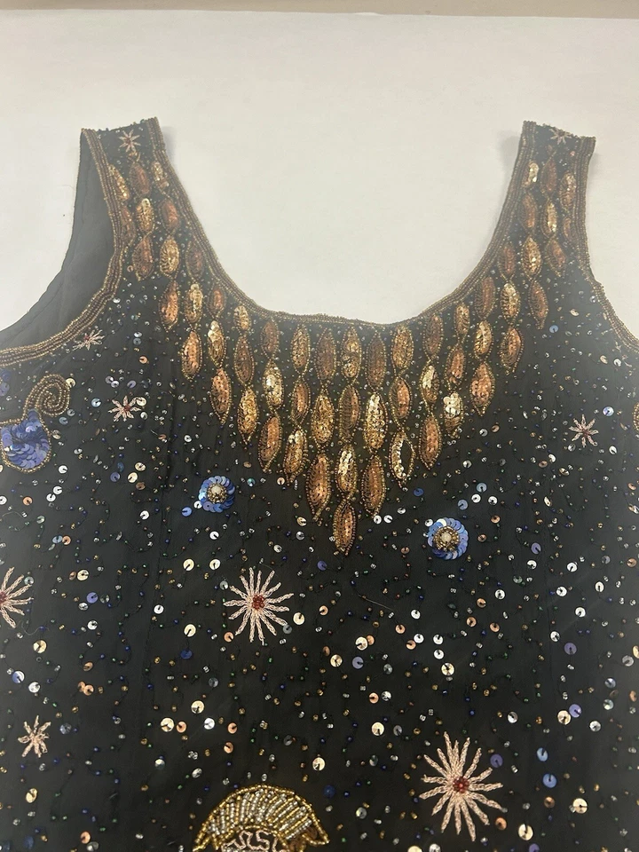 Vestido Midi Vintage Raro Astrología Lentejuelas Zodiaco Cuentas Juntos! Petite Foto 4 de 4