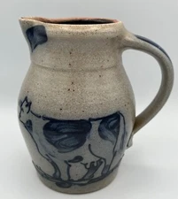 ROWE Pottery Cow Pitcher Salt Glaze Stonewear 6 1/2" Tall 1994