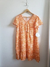 NWT Naif Antropologie Shortsleeve Orange/white Waisted Floral Casual Dress s L
