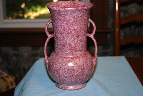 Vintage McCoy Pottery Pink Sponge 4 Handled Vase