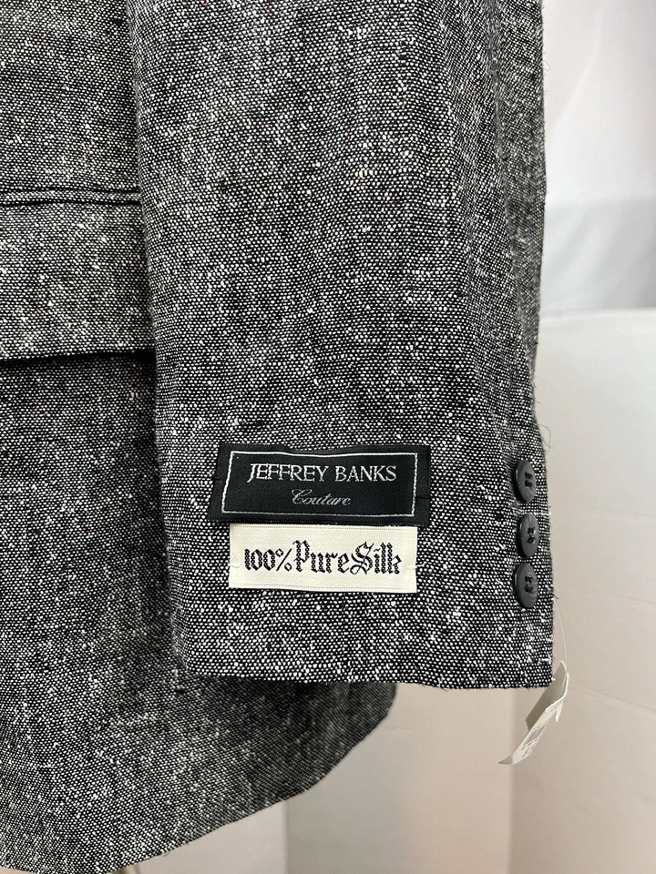 Chaqueta Blazer Jeffrey Banks Seda Manchada Negra Blanca 2 Botones 48R Vintage Nueva con Etiquetas Foto 3 de 4