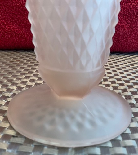Vintage Pink Satin Vase Frosted Diamond Pattern 8” - Picture 10 of 11