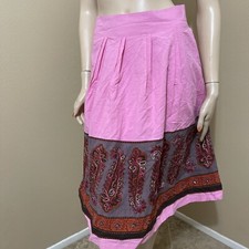 Women  s Pink Cotton Casual Summer Bright Lined Embroidered Midi Size S Skirt