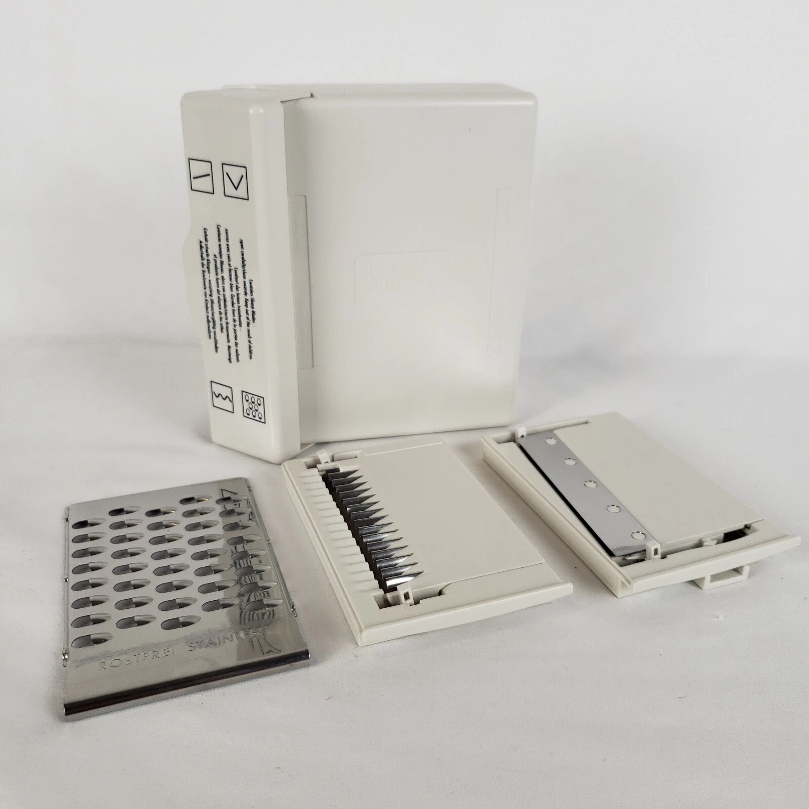 Pampered Chef Parts 3 Blades & Storage Box for Ultimate Mandoline Slicer Grater
