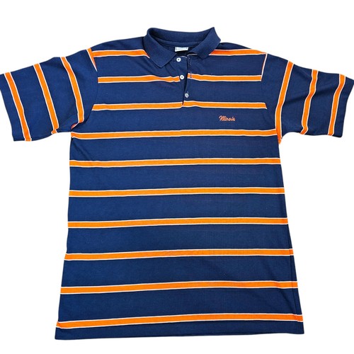 Vintage 80s Fighting Illini Knit Polo Shirt Striped University Of IL Large Thin - Picture 9 of 9