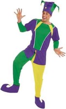 Mens Green Jester Costume M-XL Adult Carnival Clown Circus Suit Halloween