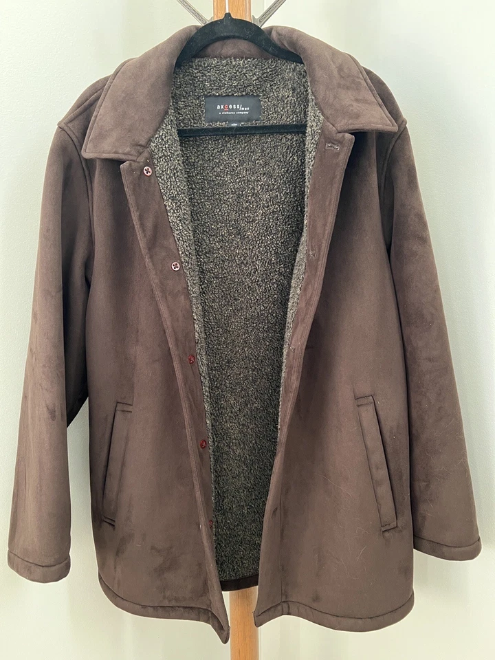 Usado en Excelente Condición Para Hombres L Suave Microgamuza Claiborne Chaqueta Abrigo Forrado de Vellón Marrón Invierno $149 Foto 4 de 4