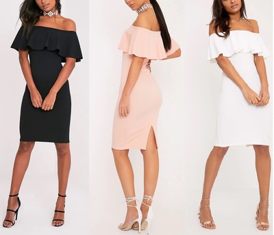 celinea blush bardot frill midi dress