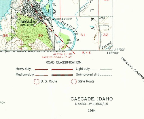 Mapa topográfico de Cascade Idaho Quadrangle 1954 - Imagen 2 de 3