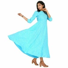 Women's Floral Design Turquoise Anarkali Kurti Designer Regular Party Wear Dress
