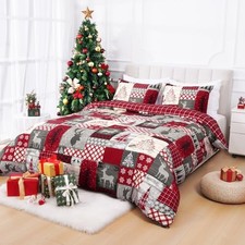 3 Piece Christmas Duvet Cover Queen Set - Soft Queen 90" x 90" Buffalo Plaid