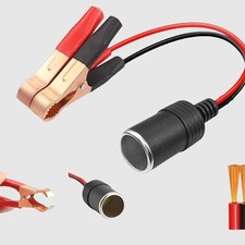 12V Battery To Cigarette Lighter Adapter Alligator Clamp Clip 20A Car Socket