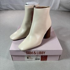 Sam & Libby Carlson Boots Womens 9 White Ankle Bootie Block Heel Western New