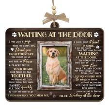 Dog Memorial Photo Ornament   Waiting at the Door   Three Layer Wood