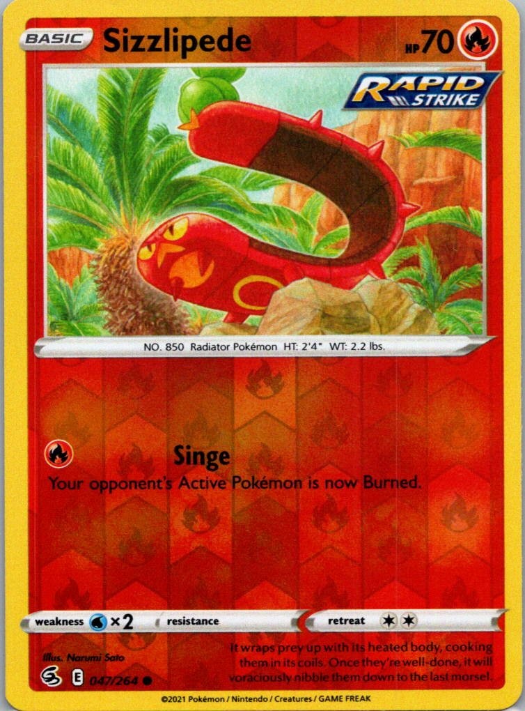 Pokemon TCG Sizzlipede 47/264 Fusion Strike Rev Holo NM