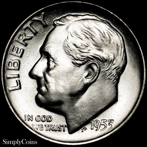 1953-D Roosevelt Dime GEM BU Uncirculated FB FULL BANDS FSB Silver Coin US