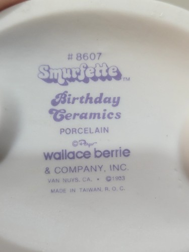 Vintage Smurfette Birthday Ceramics #8607 Porcelain Happy 3rd Birthday 1983 - Picture 5 of 7