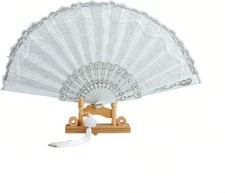 1920s Vintage Bridal Lace Fan, Foldable Floral Embroidery Hand Fan with Gold