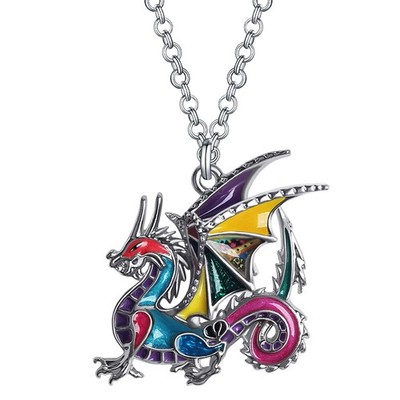 Enamel Metal Fantasy Dragon Dinosaur Necklaces Pendant for Women Jewelry Lucky S
