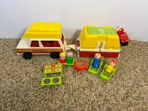 Vintage Fisher Price Little People Play Family Car & Pop-Up Camper 992