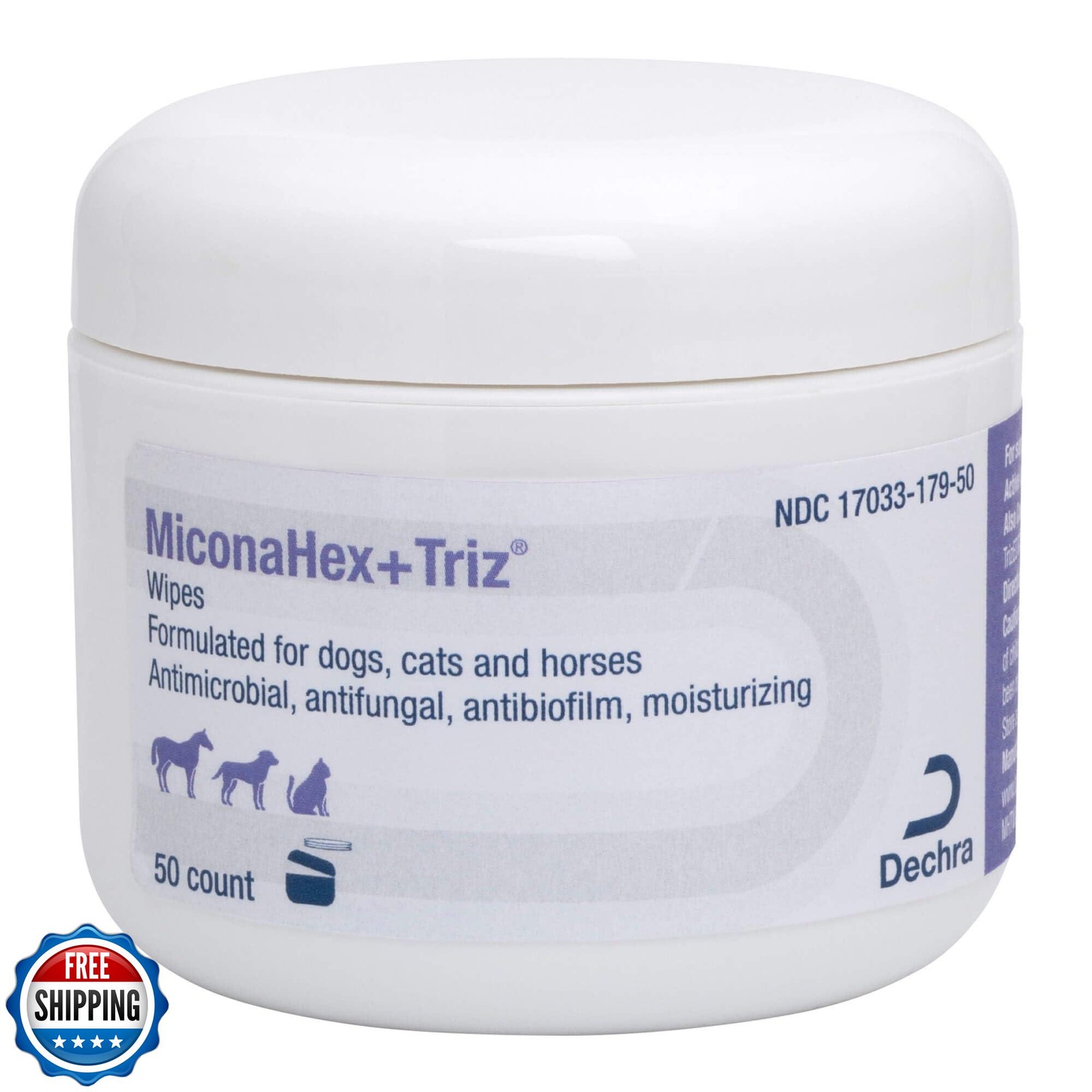 MiconaHex+Triz Wipes, 2.25" round for Dogs, Cats and Horses, 50 count jar