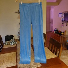 PLEATS PLEASE Issey Miyake Sz 1 FLARE Pull On Full Women PANTS Light Blue Read 
