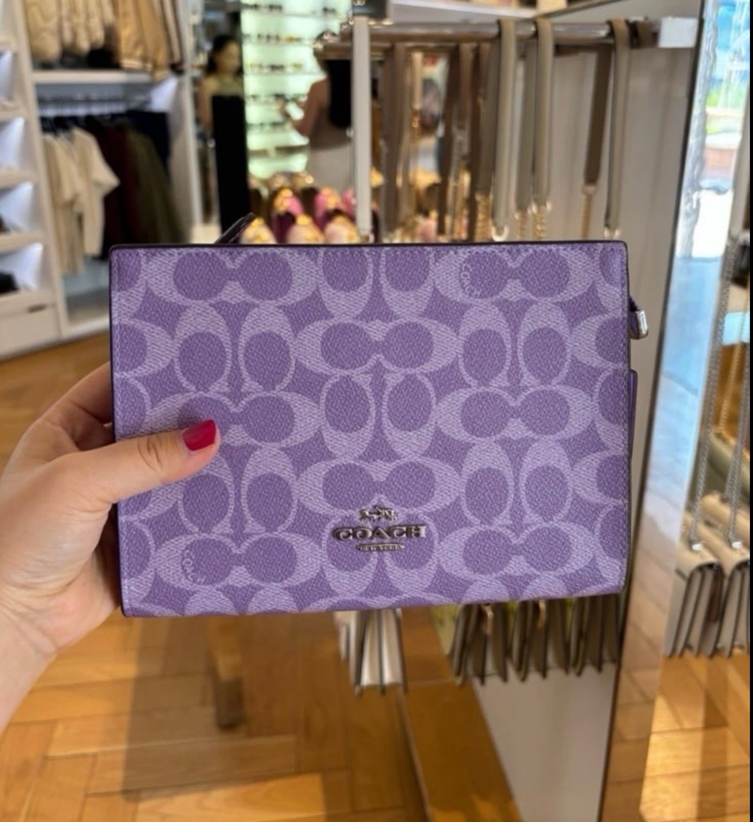 Borsa a tracolla Coach slim nuova con etichetta in tela firmata viola iris argento CBM46