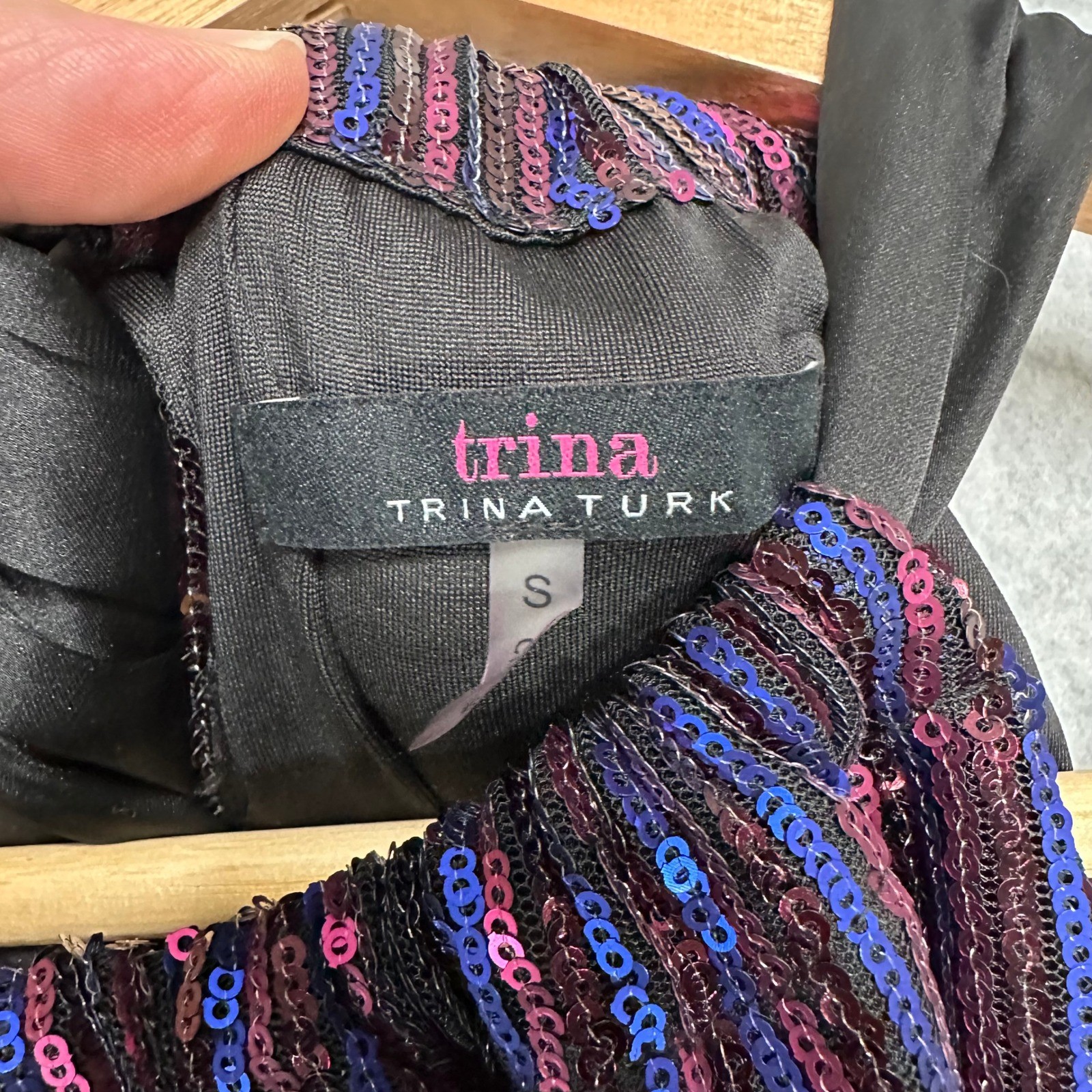 Trina Turk Sequin Halter Dress Black Pink Blue Sparkle Party Mini Size S