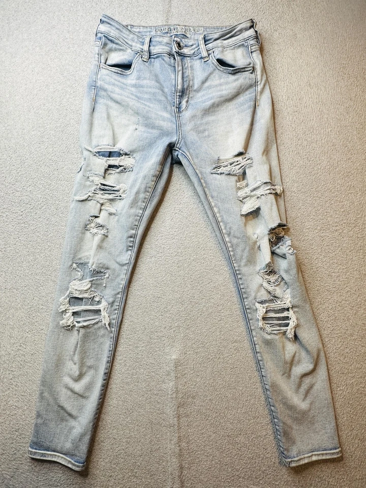 American Eagle Jeans Womens 10 Hi-Rise Jegging Super Stretch X Distressed Ripped - Image 2 of 4