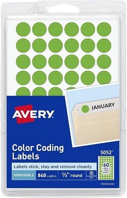 1/2in Round Removable Color Coding 1/2in dia labels Neon Green 840/PK - 1EA