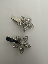 2 small dark silver metal Flower and crystal filigree hair clip for fine 1.5  