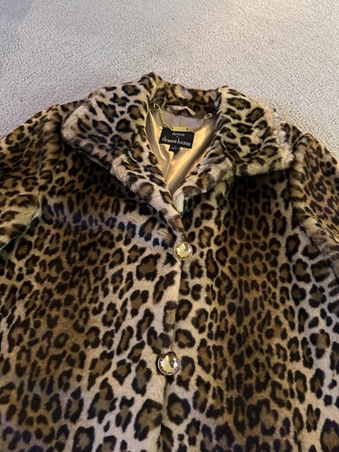 DENNIS BASSO Faux Fur Coat Uk S/US M L Brown Animal Print Winter Jacket Leopard - Picture 6 of 11