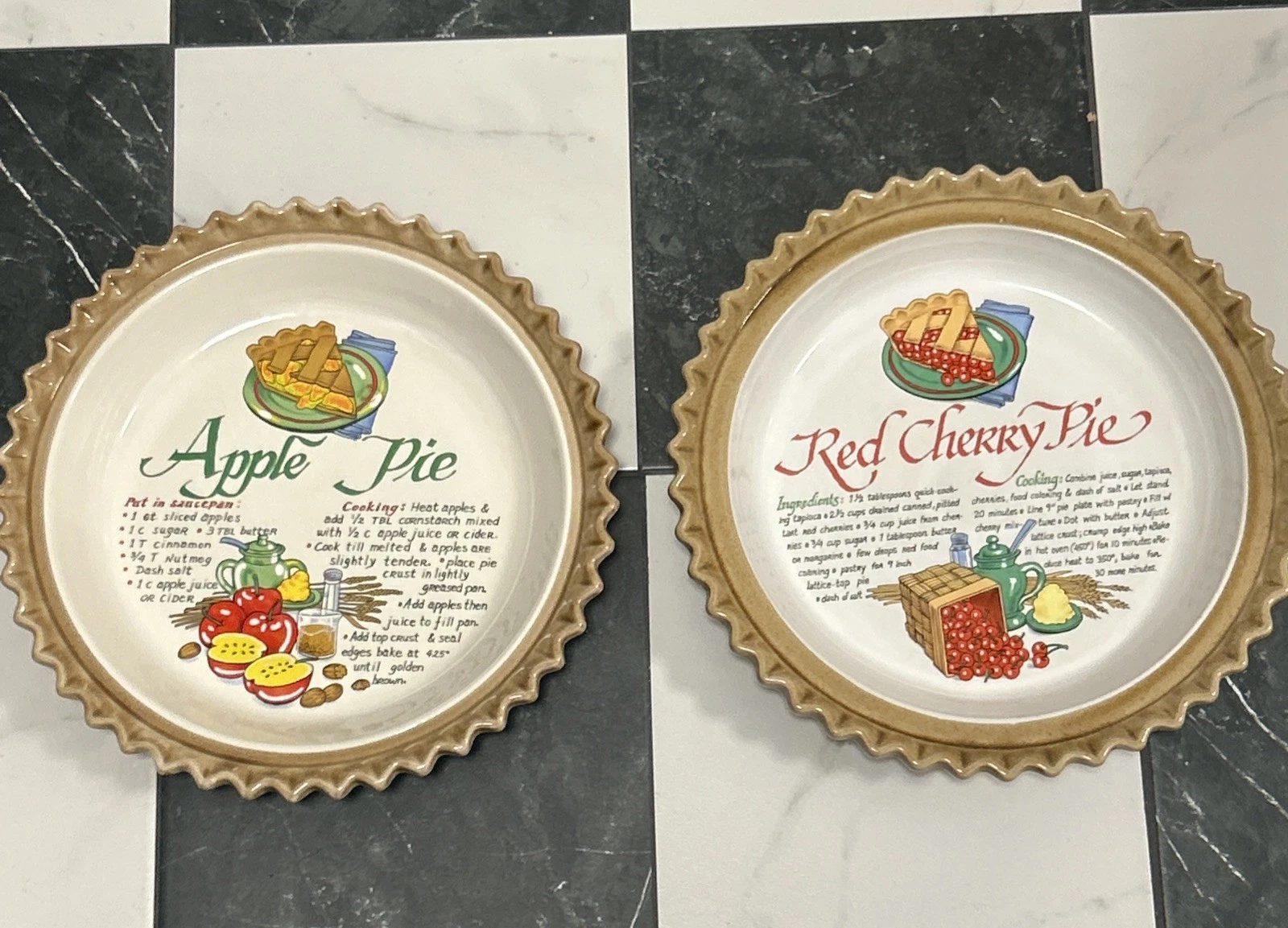 Set of 2 Vintage Pie Recipe Baking Dishes Cherry Pie And Apple Pie 11”
Opens in a new window or tab