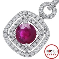 Estate Diamond Ruby 18K White Gold Double Halo Pendant 3.2 Grams NR