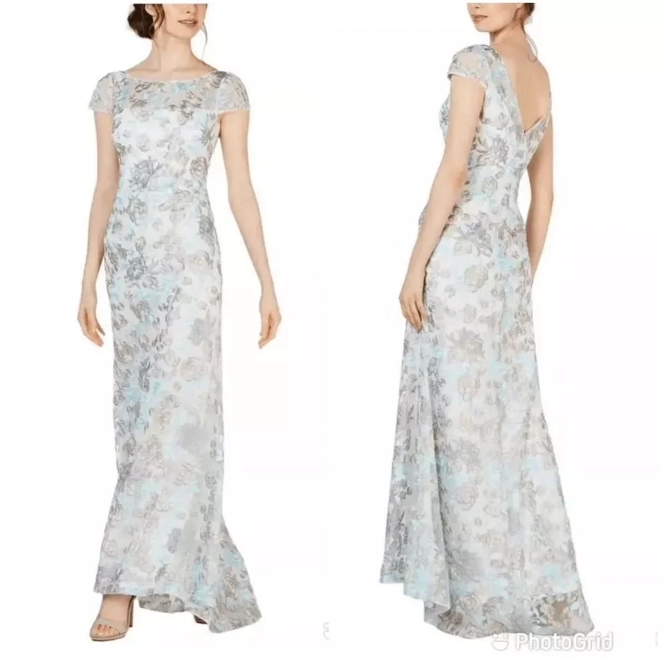 Calvin Klein Fairycore Blue Lace Maxi Gown Women's Size 8 Coquette Cottagecore - Image 2 of 4