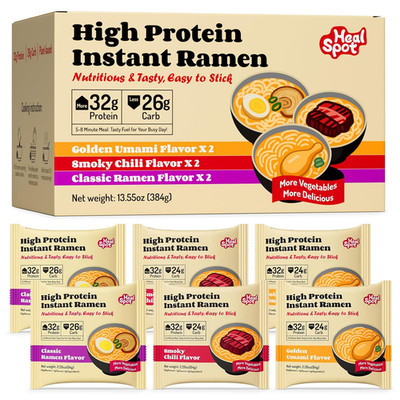 Healspot High Protein Instant Ramen Variety Pack, 6 Pack Non Fried Ramen Brot...