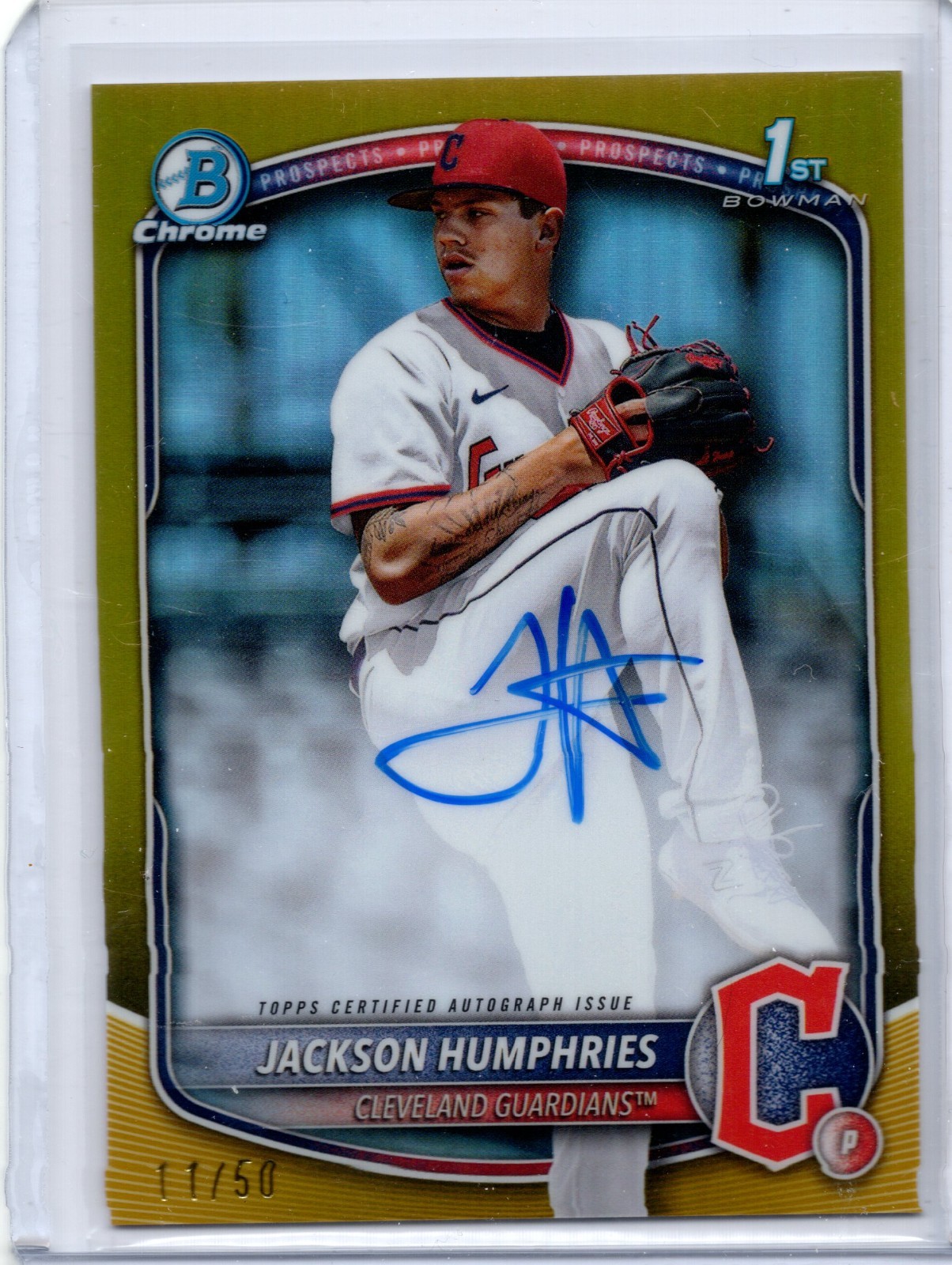 Jackson Humphries 2025 Bowman Chrome Prospect On-Card Gold Auto 1st Bowman 11/50